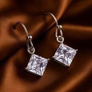 Women’s Silver Crystal Drop Earrings with Square-Cut Cubic Zirconia – Jewelry